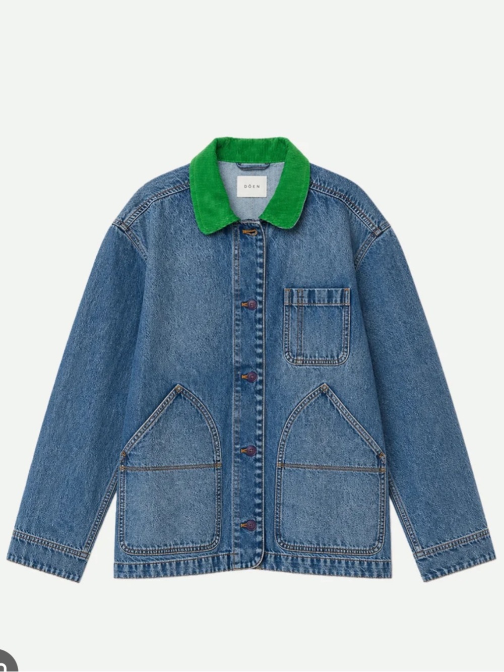 Doen Blue Denim Jacket with Green Collar Pascual